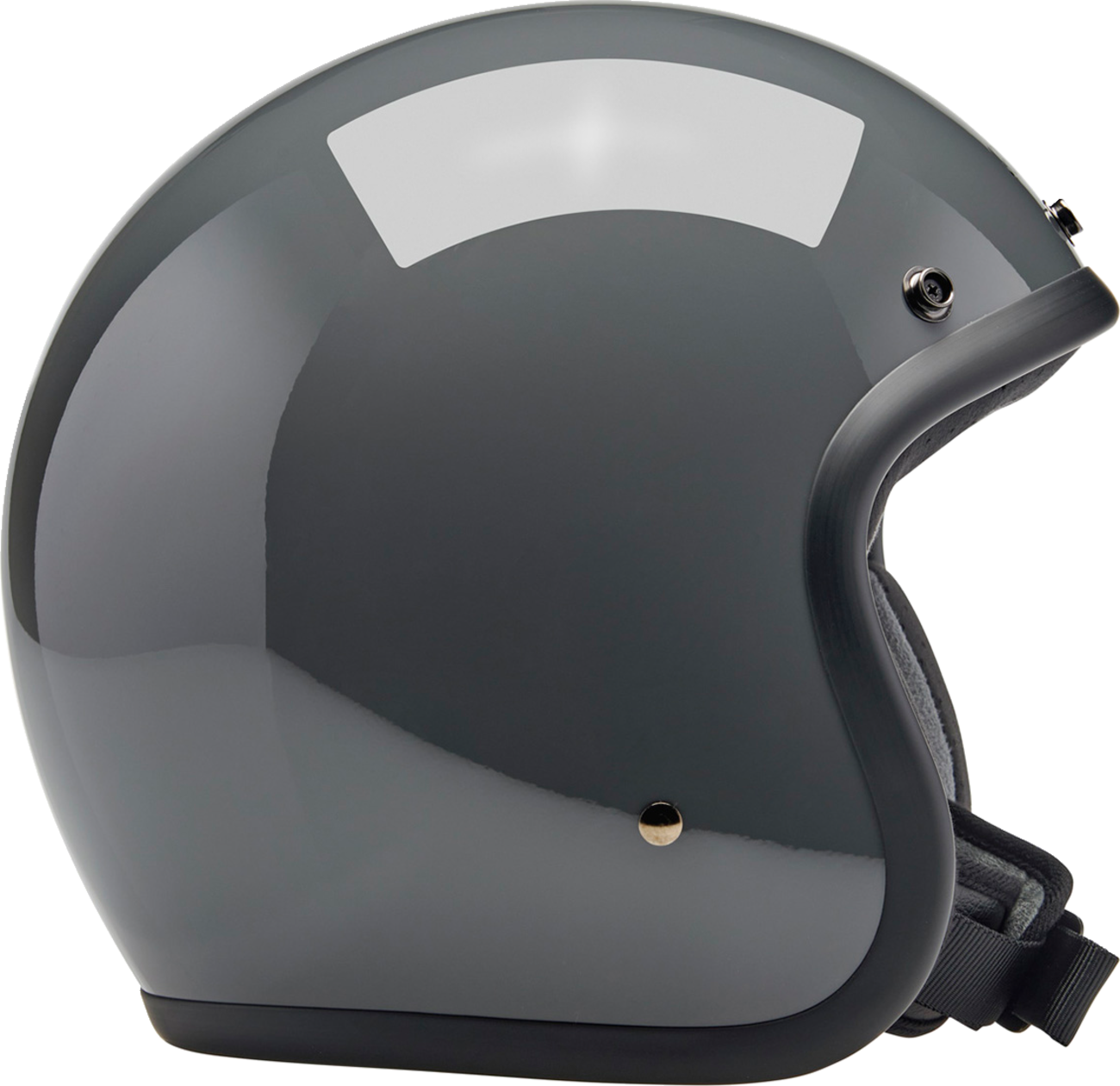 BILTWELL Bonanza helmet in gloss storm gray, small size, featuring sleek design and ventilation openings, by Bill's Exhausts.