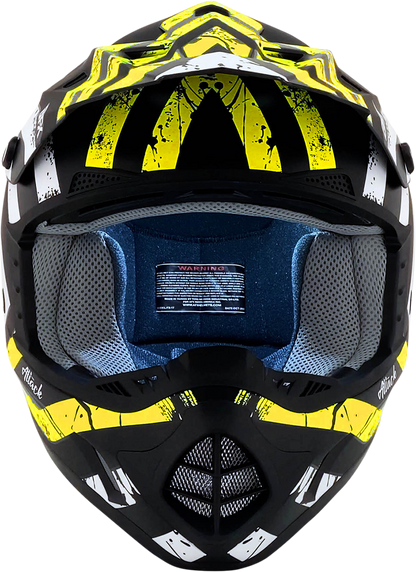 Bill's Exhausts AFX FX-17Y Helmet in matte black and hi-vis yellow, medium size, with attack design and ventilation details.