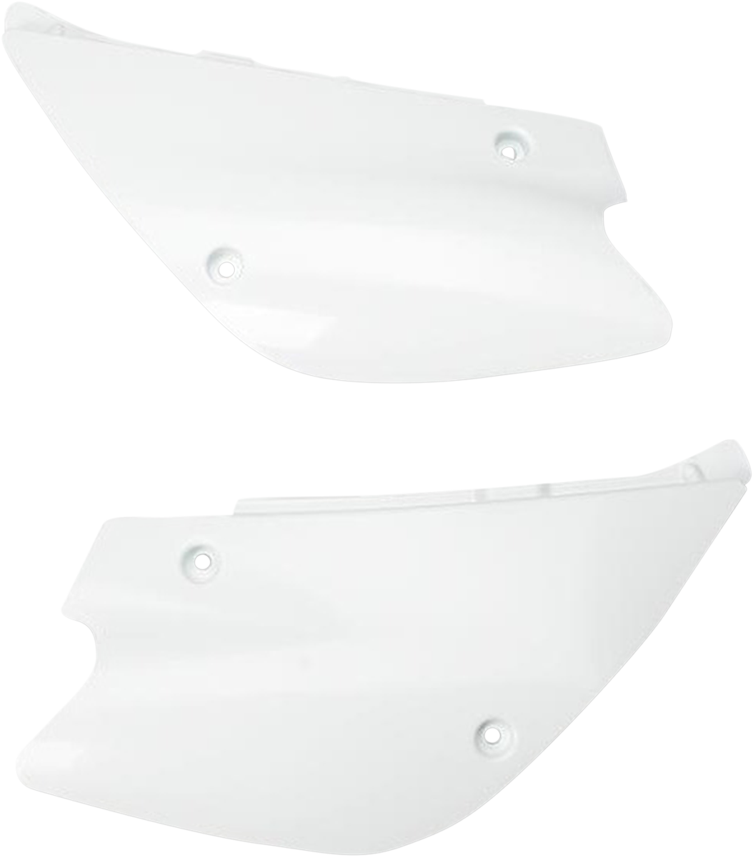White Acerbis side panels for motorcycle body, featuring the Bill's Exhausts branding and sleek design.