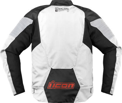 Bill's Exhausts ICON Overlord3™ White Jacket in XL, showing the front view with a sleek design and logo details.