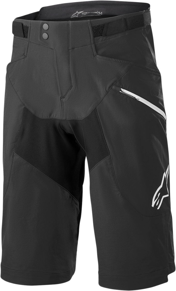 Alpinestars Drop 6.0 V2 black motorcycle shorts with protective padding and adjustable waistband, US size 36.