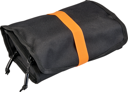 Black BILT WELL EXFIL-0 2.0 tool roll by Bill's Exhausts, shown open with organized compartments for tools.
