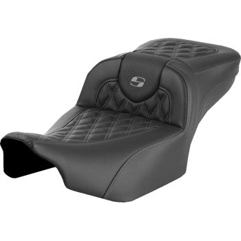 SADDLEMEN Roadsofa extended reach motorcycle seat with lattice stitch in gray for FLTR/FLHX 2023-2024, without backrest.