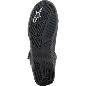 Alpinestars Superfaster motorcycle shoes in black, gray, and red with US 9.5 size, featuring sporty design and durable construction.