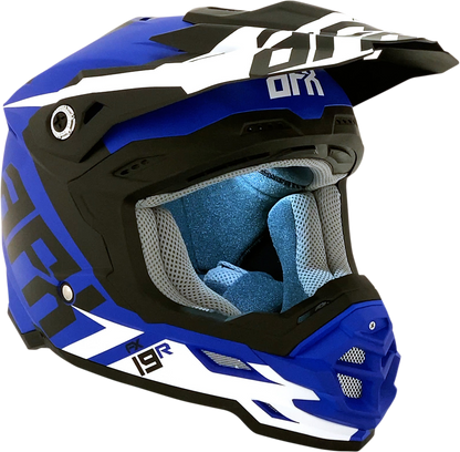 Matte blue AFX FX-19R racing helmet with a sleek design, medium size, featuring aerodynamic vents and a clear visor.
