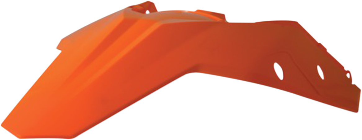 Acerbis rear fender in bright orange for motorcycle, designed for durability and style, with a smooth, curved shape.