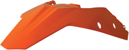 Acerbis rear fender in bright orange for motorcycle, designed for durability and style, with a smooth, curved shape.