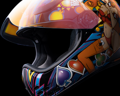 Red ICON Domain™ Helmet Lucky Lid 4 in medium size, featuring a sleek design and durable construction from Bill's Exhausts.