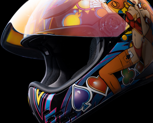 Bill's Exhausts ICON Domain™ Helmet Lucky Lid 4 in red, XL size, featuring a sleek motorcycle helmet design.