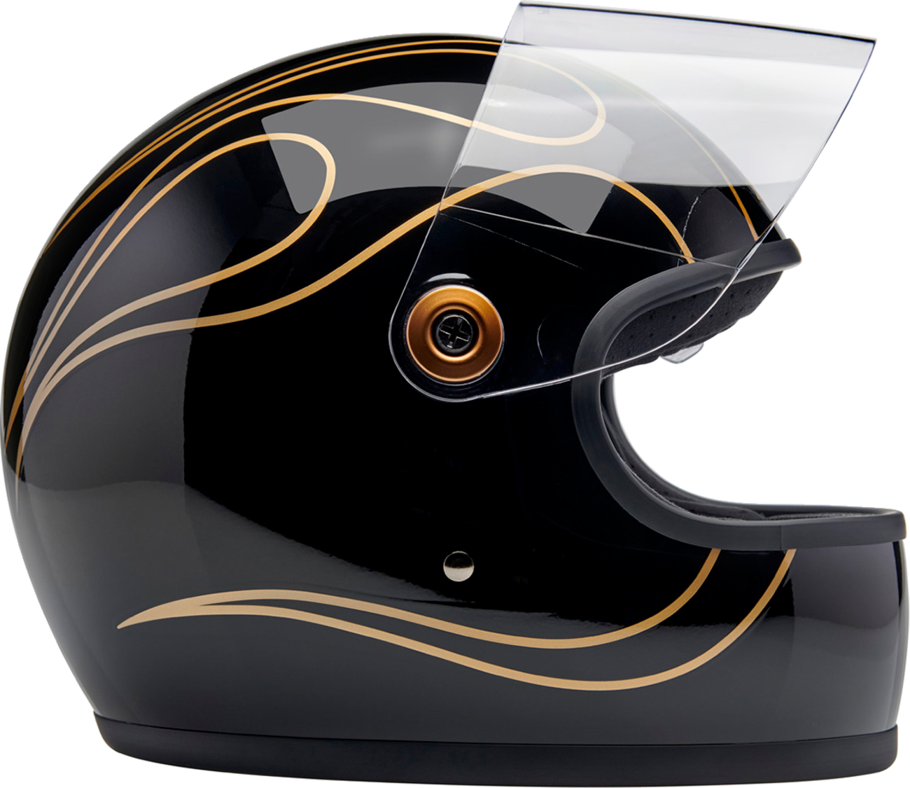 Gloss black flames BILTWELL Gringo S helmet in XL size, motorcycle helmet with sleek design and flame graphics.