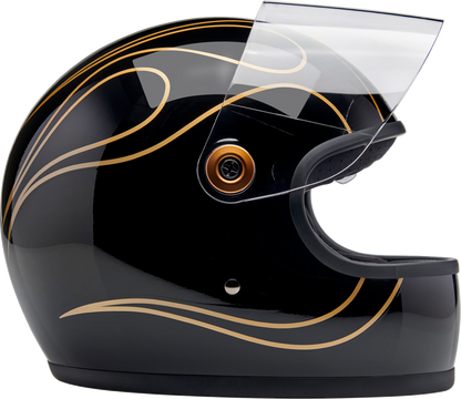 Gloss black flames BILTWELL Gringo S helmet in XL size, motorcycle helmet with sleek design and flame graphics.
