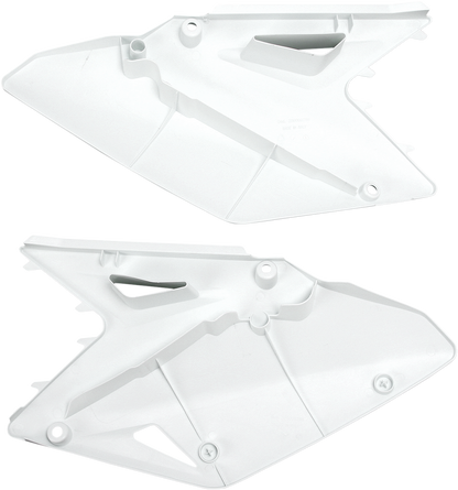 Acerbis white side panels for motorcycle body, featuring sleek design with brand branding visible, designed for easy installation.