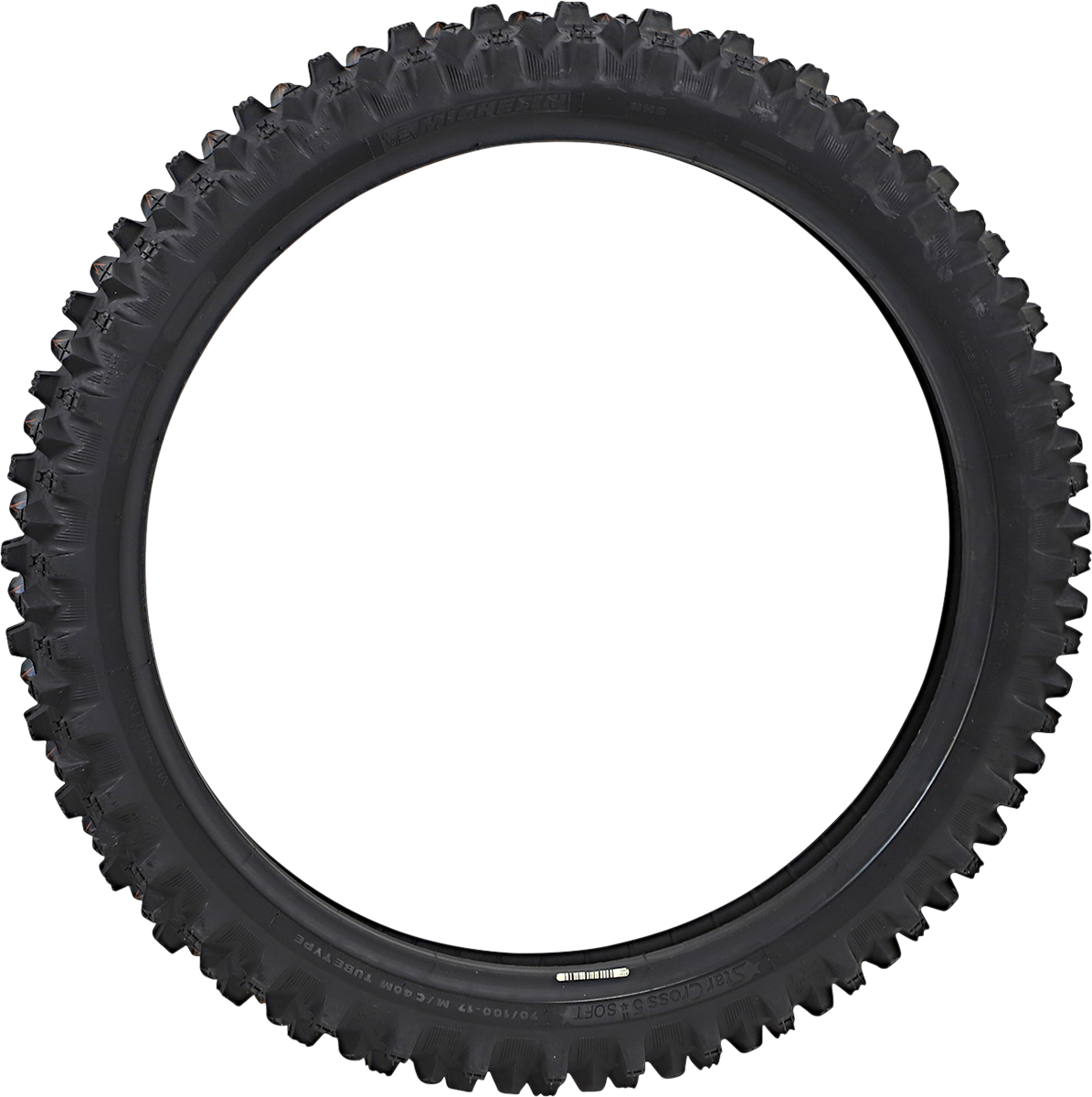 Michelin StarCross 5 Soft front tire, 70/100-17 size, designed for off-road motorcycle riding, shown in the image.