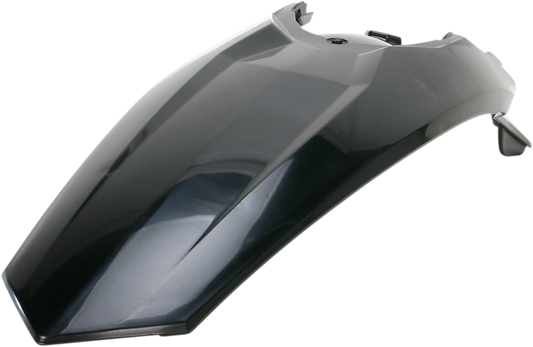 Black Acerbis rear fender for motorcycle, body part with mounting points, designed for durability and style.