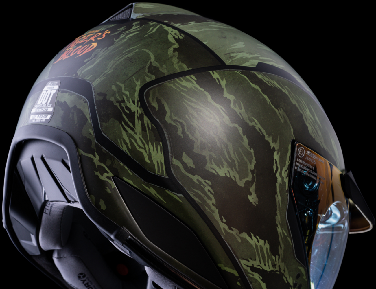 Bill's Exhausts ICON Domain™ Tiger's Blood green helmet in 3XL size with bold tiger stripe design.