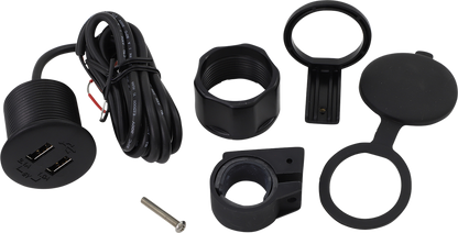 Bill's Exhausts SHOW CHROME dual USB port engine accessory with chrome finish and two USB charging ports.