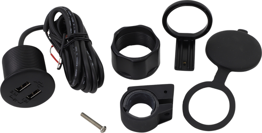 Bill's Exhausts SHOW CHROME dual USB port engine accessory with chrome finish and two USB charging ports.