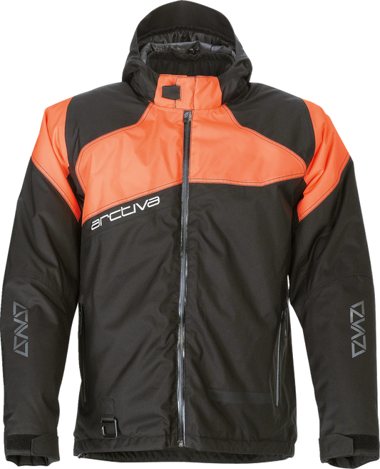 Bill's Exhausts ARCTIVA Pivot 5 hooded jacket in black and orange, 2XL, with a front zipper and hood, outdoor jacket style.