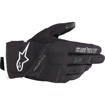 Alpinestars Moblast WP black and white motorcycle gloves in XS size, featuring protective armor and breathable material.