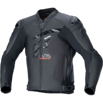 Alpinestars GP Plus R v4 Airflow leather motorcycle jacket in black, featuring armored panels and perforated design for ventilation.