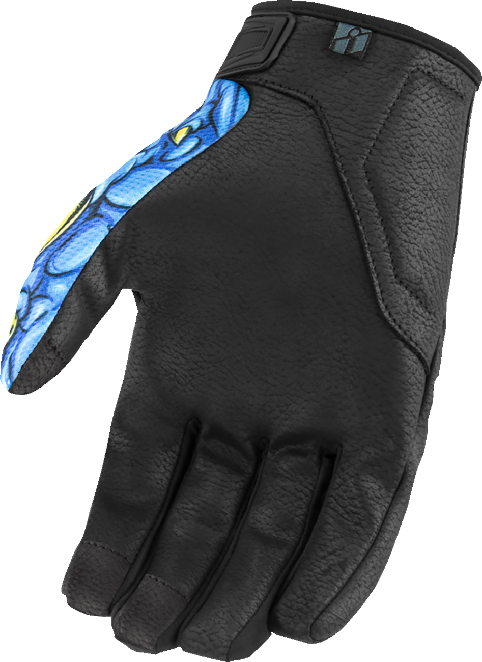 Blue ICON Hooligan Kryola Kreep Gloves, large size, durable gloves designed for motorcycle riding by Bill's Exhausts.