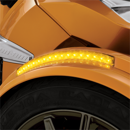 Bill's Exhausts Show Chrome LED Amber Front Fender Light for engine, with sleek chrome finish and bright amber illumination.