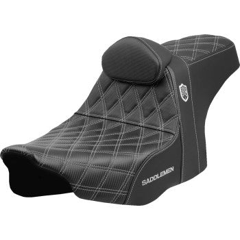 Bill's Exhausts SADDLEMEN Pro Series SDC motorcycle seat with silver stitching and backrest for FLT/FLH 2023-2024.