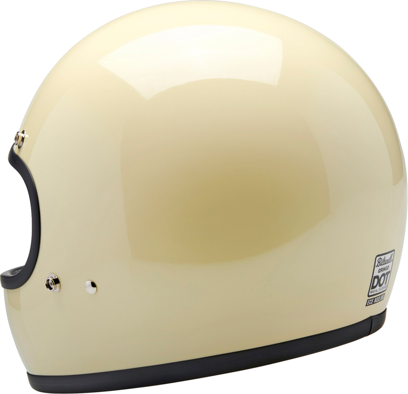 Gloss white Biltwell Gringo helmet in large size, showing the shiny smooth surface and classic open-face design.