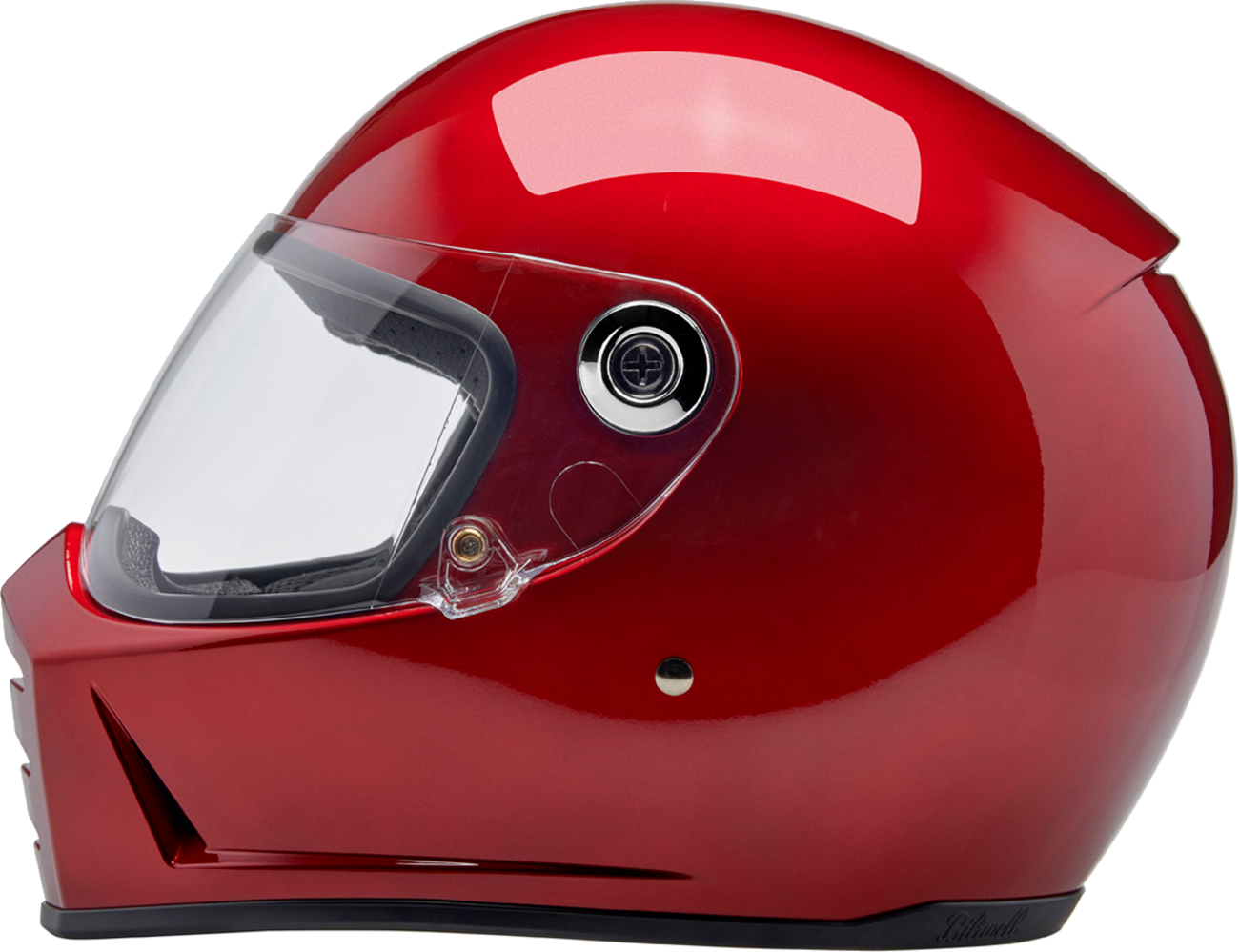 BILTWELL Lane Splitter helmet in metallic cherry red, small size, with aerodynamic design and ventilation features.