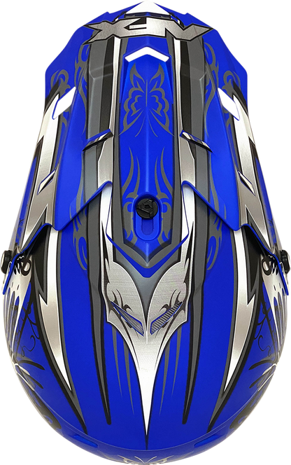 Bill's Exhausts AFX FX-17 Butterfly Helmet in matte blue, large size, with sleek design and helmet straps visible.