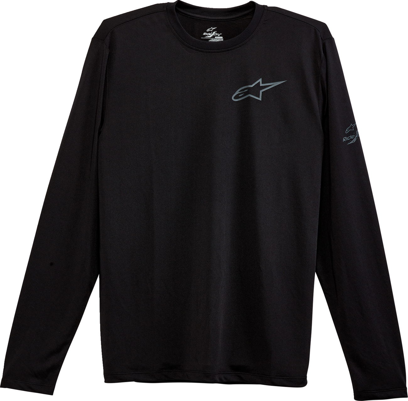Black ALPINESTARS Pursue Performance long-sleeve T-shirt, medium size, with logo detail, made for active wear and casual style.