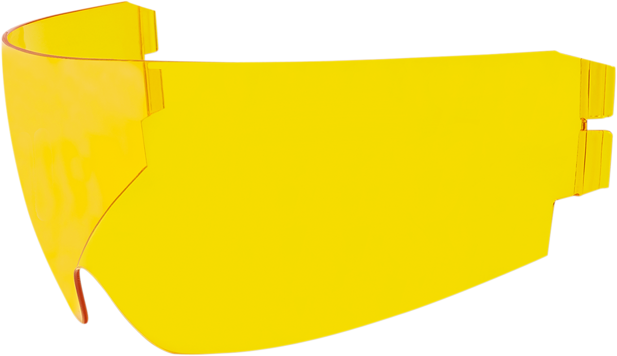 Yellow ICON Alliance GT/Airflite/Airform™ Dropshield helmet part from Bill's Exhausts, close-up view of the helmet's yellow dropshield.