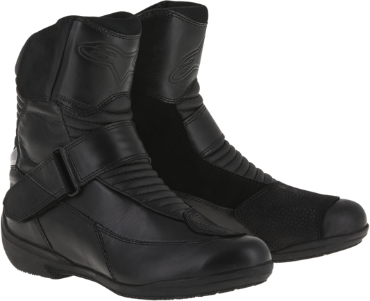 Alpinestars Stella Valencia waterproof black boots for women, US 6 / EU 37, featuring durable design and ankle support.