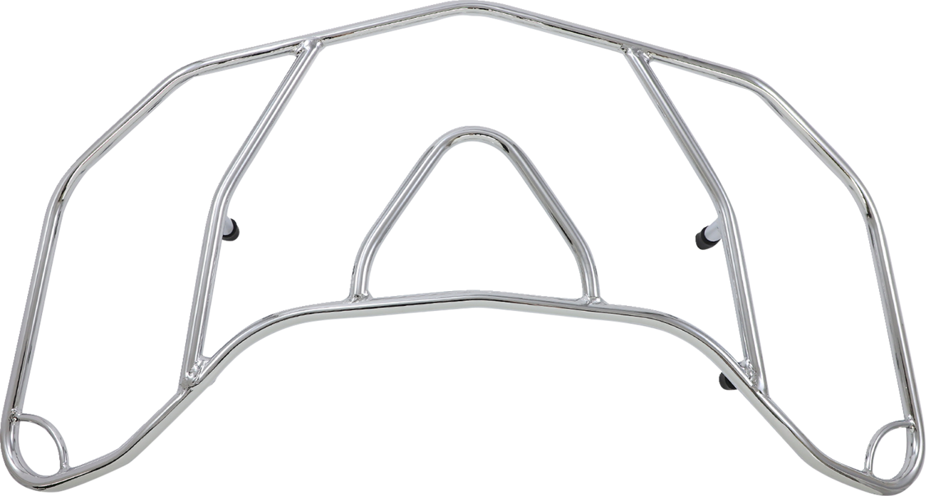 Chrome Show Luggage Rack for engine, by Bill's Exhausts, featuring polished chrome finish and sturdy metal construction.