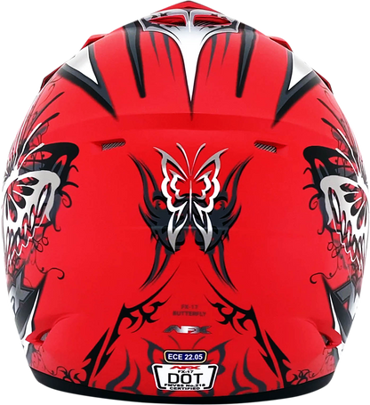 Matte Ferrari Red AFX FX-17 Butterfly Helmet, large size with sleek design and safety visor, ideal for motorcycle riding.