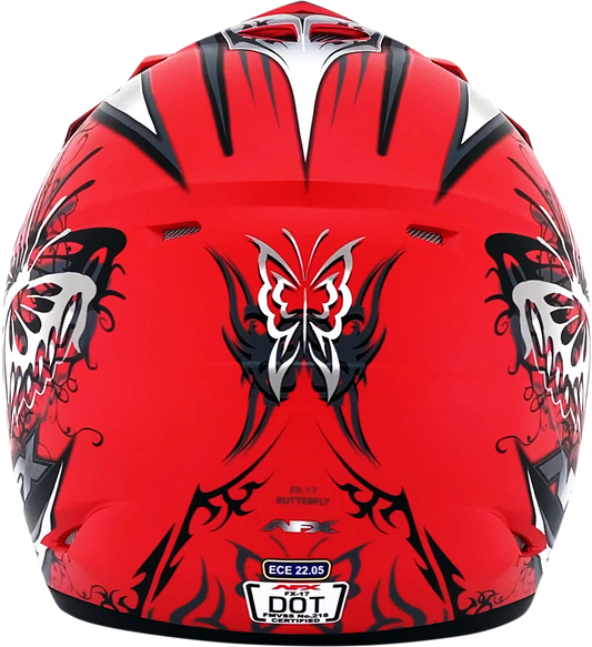 Matte Ferrari Red AFX FX-17 Butterfly Helmet, large size with sleek design and safety visor, ideal for motorcycle riding.