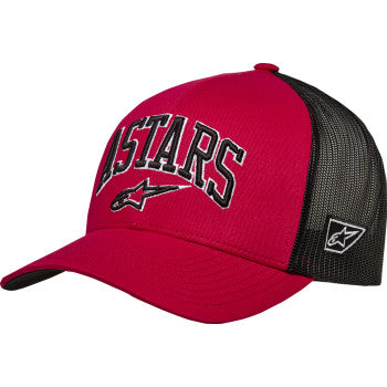 Red and black Alpinstars Dunker Hat with Bill's Exhausts branding, one size, casual headwear for men or women