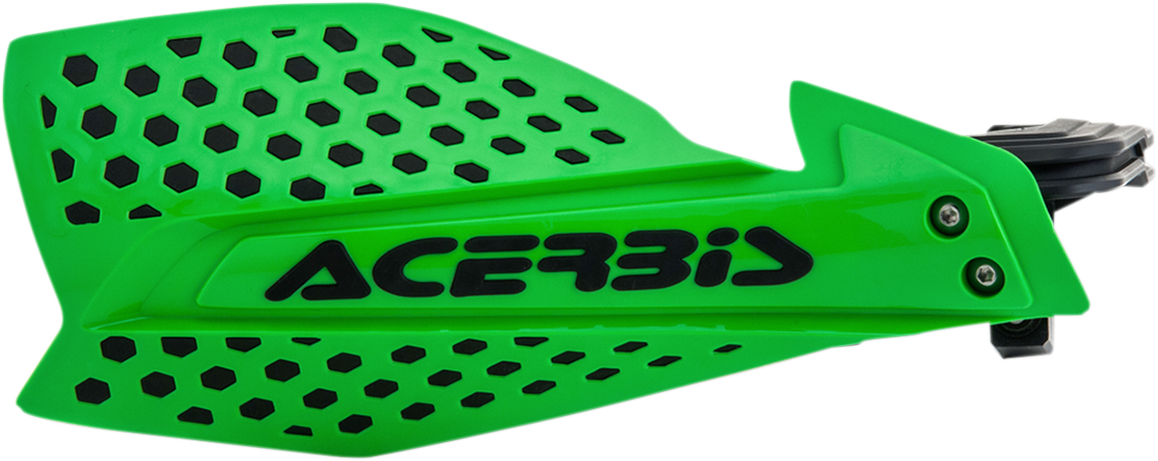 Acerbis X-Ultimate green and black motorcycle handguards mounted on handlebars for rider protection