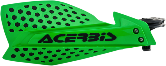 Acerbis X-Ultimate green and black motorcycle handguards mounted on handlebars for rider protection