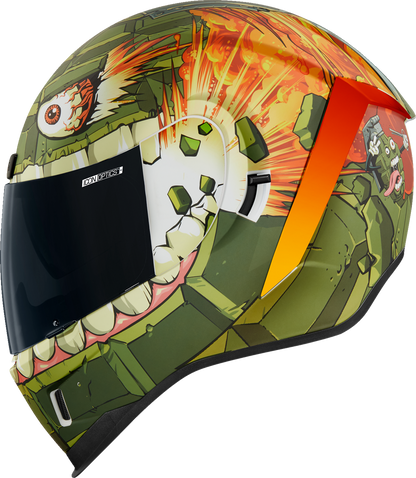 Icon Airform™ Grenadier green helmet in small size, featuring a smooth aerodynamic shell and adjustable chin strap.