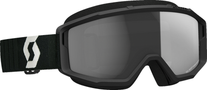 Scott Primal Sand Dust Goggles in black and gray, designed for engine protection, featuring dark gray lenses and adjustable straps.