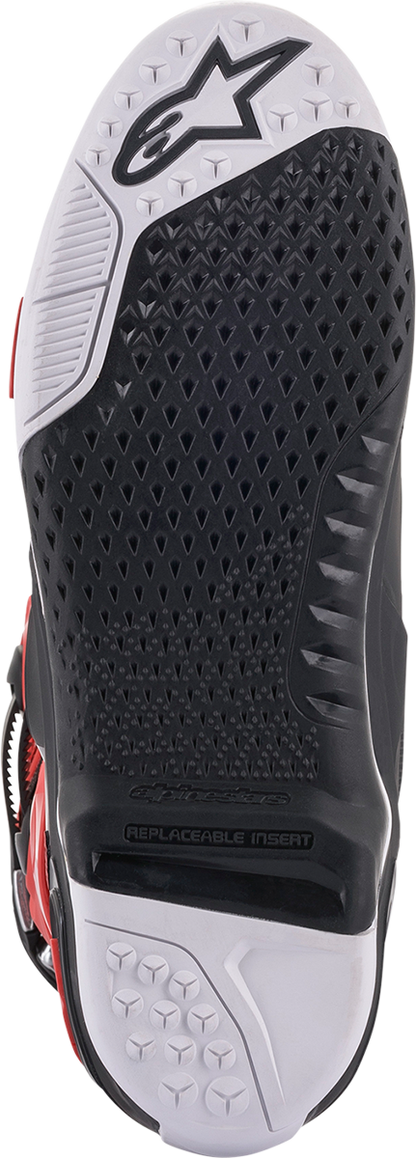 Alpinestars Tech 10 motorcycle boots in black and red, US size 13, featuring protective design and durable construction.