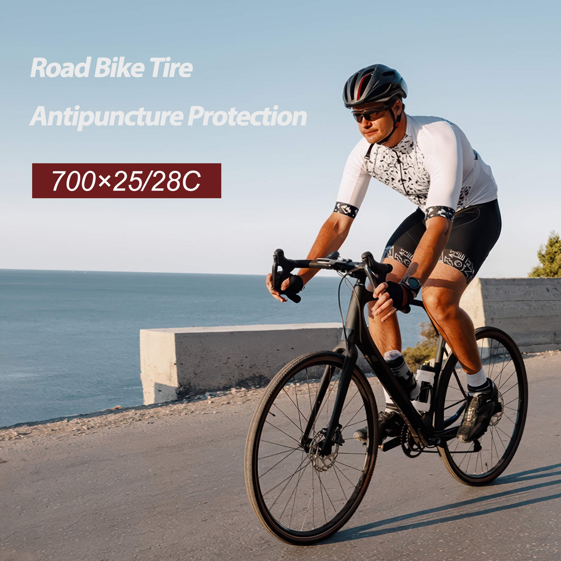 Hycline P-Wave 700×25C road bike tire with black rubber tread and sidewalls, designed for durability and performance.