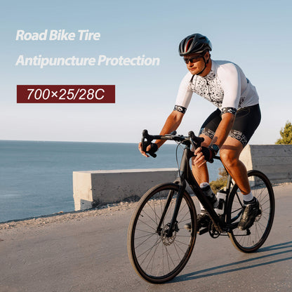 Hycline P-Wave 700×25C road bike tire with black rubber tread and sidewalls, designed for durability and performance.