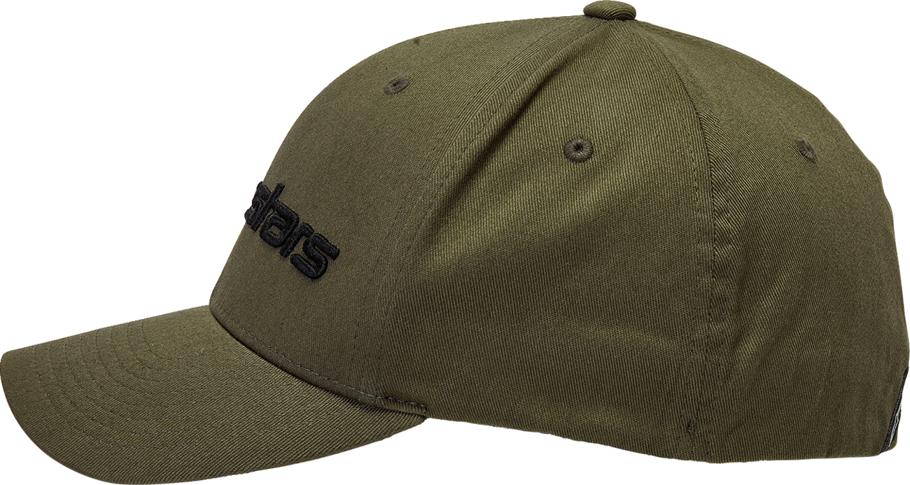 Black ALPINESTARS Linear Hat in military style, L/XL size, featuring a structured design and embroidered logo.