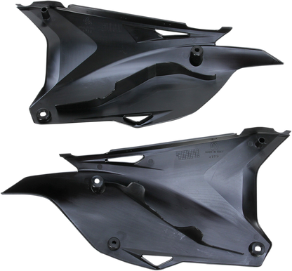 Black Acerbis side panels for motorcycle body, featuring the product code 2374080001, designed for durable fit and style.