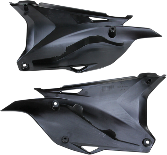 Black Acerbis side panels for motorcycle body, featuring the product code 2374080001, designed for durable fit and style.