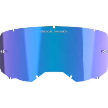 Blue mirror lens for ALPINESTARS Vision 8, 5, and 3 goggles, designed by Bill's Exhausts, with reflective finish and clear viewing area.
