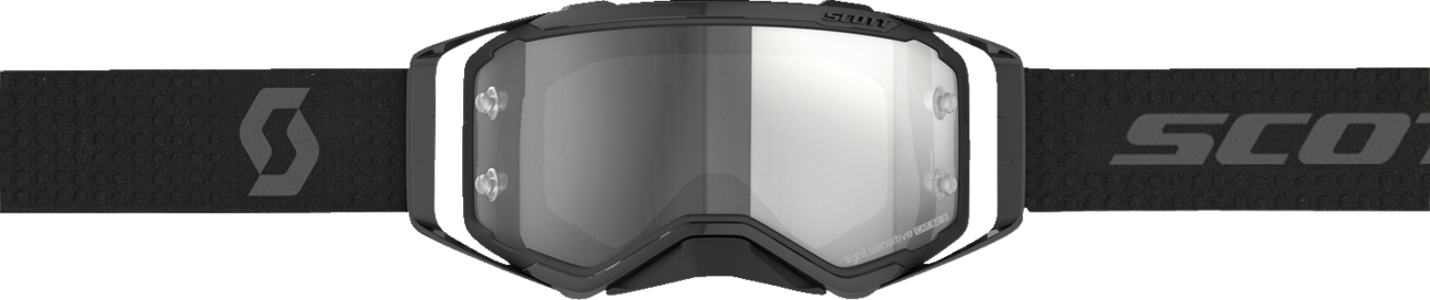 Scott Prospect Light Sensitive Goggles in Ultra Black and Gray, designed for engine work, with adjustable straps and protective lenses.