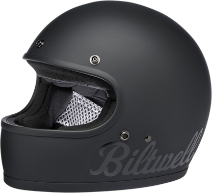 Black Biltwell Gringo helmet in flat black finish, large size, with smooth helmet shell and ventilation vents visible.
